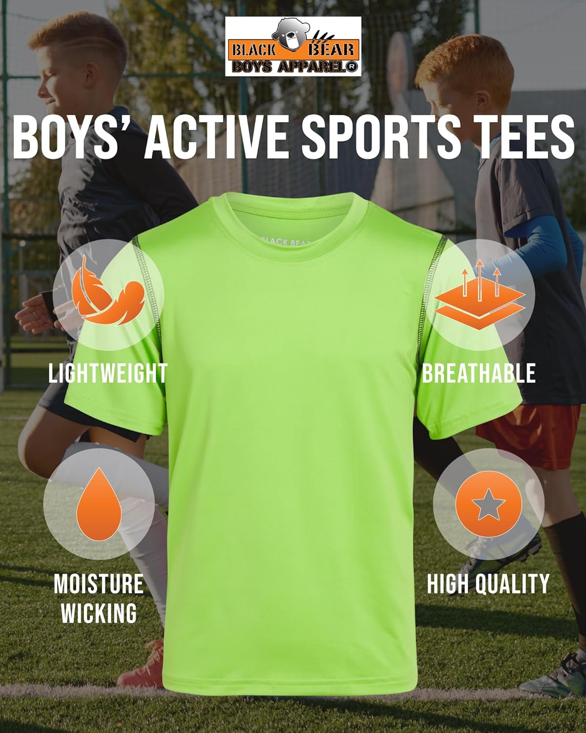 Boys Youth Dry Fit T-Shirt - 4 Pack Active Athletic Performance Short Sleeve Shirts for Teens (Sizes: 4-18)